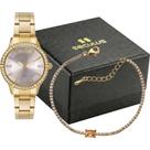 Kit Relógio Seculus Dourado e Pulseira 44345LPSKDA1K1
