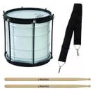 Kit Repinique 10 Pol 30cm Alumisteel + Par Baquetas Caixa Repique Fanfarra + Talabarte Preto