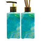 Kit Retangular Envel Marmore Azul porta Saboneteira e Aromatizador 250ml
