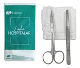 Kit Retirada De Pontos Estéril Tesoura Íris + Pinça + Gaze