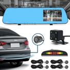 Kit Retrovisor C/ Tela + Câmera Ré E Frontal + Sensor Ré Cinza Grafite Chumbo Captiva 2008 2009 2010 2011 2012 2013 2014 Estacionamento