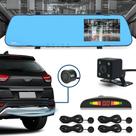 Kit Retrovisor C/ Tela + Câmera Ré E Frontal + Sensor Ré Preto Renault Fluence 2011 2012 2013 Estacionamento