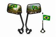Kit Retrovisor Espelho Retangular + Mini Bandeira Com Haste Do Brasil Para Moto e Bicicletas