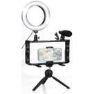 Kit Ring Light Celular com Microfone e Tripé + Suporte Estabilizador