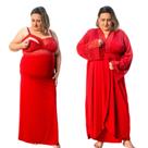 Kit Robe Longo com Camisola Amamentação Longa Plus Size Feminino Renda Elegante Confortável