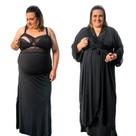 Kit Robe Longo com Camisola Amamentação Longa Plus Size Feminino Renda Elegante Confortável
