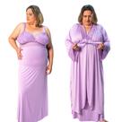 Kit Robe Longo com Camisola Amamentação Longa Plus Size Feminino Renda Elegante Confortável