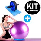 Kit Roda Abdominal Exercícios Lombar + Bola Suíça Pilates Yoga 55cm Treino em Casa