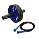 Kit Rodinha Abdominal Dupla Azul + Corda de Pular Azul Profissional Fitness AcademiaO