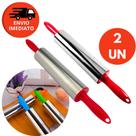 Kit Rolo Abrir Massa Macarrão Pães Inox Cabo Plástico Colorido Pizzaria Confeitaria Doce Pastel