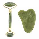 Kit Rolo Massageador Pedra Jade + Gua Sha Pedra Mey Brasil