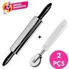 Kit Rolo Para Abrir Massa Inox E Carretilha Corta E Fecha Cortador Massa Pastel Massa Folhada
