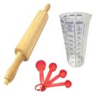 Kit Rolo Para Massa, Pão Madeira 23cm, Copo e Colher Medidor Kit Rolo Para Massa, Pão Madeira 23cm, Copo e Colher Medidor