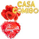 Kit Romântico Balões Metalizados Casa Comigo + 9 Balões Decorativos Coração