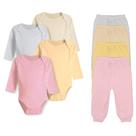 Kit Roupa Bebê 8 Peças Body Longo e Mijão Liso Menino Menina Kit Roupa Bebê 8 Peças Body Longo e Mijão Liso Menino Menina