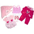 Kit Roupa Bebê Reborn com 3 Trocas, Manta e Naninha