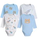 Kit Roupa De Bebê 4 Peças Body Estampado Manga Longa Algodão