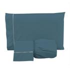 Kit Roupa de Cama King 3 Peças 400 Fios Toque de Cetim Azul
