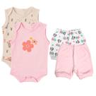 Kit Roupinhas de Bebê 4 Peças Body Regata Estampado e Shorts