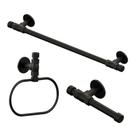 Kit Rústico Industrial Acessórios Banheiro Lavatório Papeleira + Porta Toalha Barra + Argola Preto Fosco Metal Luxo