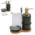 Kit sabonete liquido suporte e toalha para banheiro