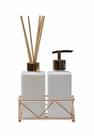 Kit Saboneteira Difusor Vidro Branco 250ML + Bandeja Dourada Kit Saboneteira Difusor Vidro Branco 250ML + Bandeja Dourada