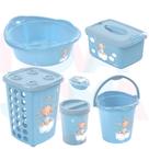 Kit Saboneteira,Lixeira,Balde E Bacia,Cesto,Caixa Org. Urso azul - plasutil