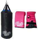Kit Saco de Pancada Saco de Boxe 60 cm Cheio + Luva Bate Saco Rosa Luva de Boxe Rosa