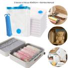 Kit Sacos a vácuo 40x60cm Organizador de Mochila Bolsa Roupas + Bomba Manual
