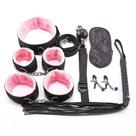 Kit sado bondagem preta com pelúcia rosa - 8 peças