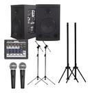 Kit Saga 8 Ativa Passiva Mesa 6 Canais Microfones Pedestais Preto
