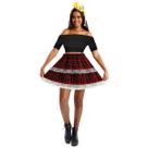 Kit Saia Curta Feminina Xadrez Festa Junina Acinturada Rodada Renda São João Mini Chapéu de Palha Presilha Tiara Look Adulto Criança