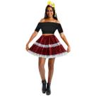 Kit Saia Curta Feminina Xadrez Festa Junina Acinturada Rodada Renda São João Mini Chapéu de Palha Presilha Tiara Look Adulto Criança
