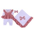 Kit saida maternidade bebê menina rosê - zoe - 04 peças