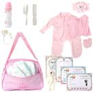 Kit Saída Maternidade Bolsa Rosa E Roupas + Acessórios