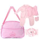 Kit Saida Maternidade com Roupa e Bolsa para Bebê Rosa RN
