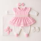 Kit Saída Maternidade Menina 05 Peças Lavínia Roupas de Bebê Malha 100% Algodão