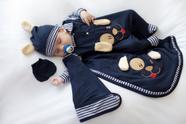 Kit Saída Maternidade Menino Touca Fralda Naninha Luvas Azul - Pitu baby
