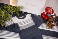 Kit Saída Maternidade Tricô 4 Pç Baby Boy Listras Azul Índigo Premium RN Arcobaleno