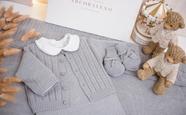 Kit Saída Maternidade Tricô 5 Pç Baby Steal Cinza Premium RN Arcobaleno