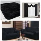 Kit Sala Capa Sofá 2/3 Lugares + Cortina Riviera 2m + Tapete 2,00m X 1,40m Preto Liso
