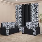 Kit Sala Completo Cortina 3M Capa Sofá 2 e 3 lugar Coladinha Mista Decoração Floral Estampado