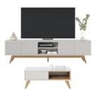 Kit Sala de Estar com Rack TV Ripado com Mesa de Centro Off White Freijó Colibri Kit Sala de Estar com Rack TV Ripado com Mesa de Centro Off White Freijó Colibri