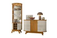 Kit Sala de Jantar Estar Cristaleira Marina Buffet Monza Cinamomo e Off White Liberty Móveis
