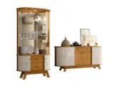 Kit Sala de Jantar Mônaco e Moss Cinamomo Off White Buffet 4 Portas e Cristaleira com LED Liberty Móveis