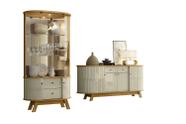 Kit Sala de Jantar Mônaco e Moss Cumaru Opala Buffet 4 Portas e Cristaleira com LED Liberty Móveis