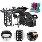 Kit Salão de Beleza Cadeira Manual + Lavatório com Cuba + Carrinho Auxiliar + 9 Escovas - Dompel