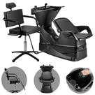 Kit Salão de Beleza Lavatório Reclinável Champ Preto + Cadeira Titan Manual Preto - Dompel