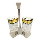 Kit Saleiro e Pimenteiro com Suporte Branco e Dourado Quanhe