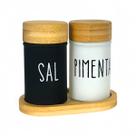 Kit Saleiro Pimenteiro Doha De Vidro E Bambu Com Base 90ml